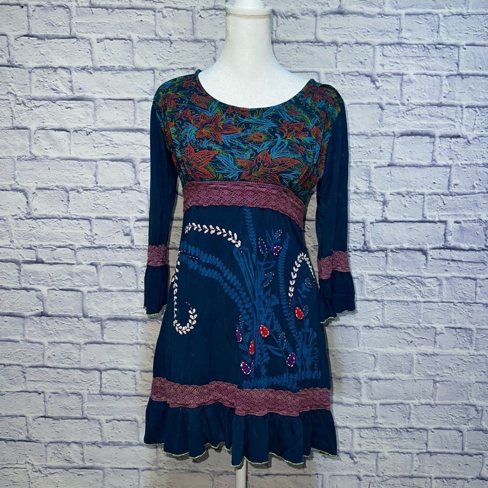 Rising International Floral Lace 3/4 Ruffle Sleeve Dress Fairy Womens Sz S